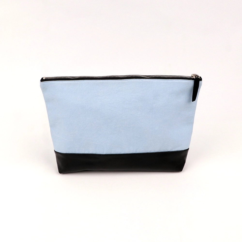 Canvas make-up bag with black leather bottom Canvas make up bag with black leather bottom