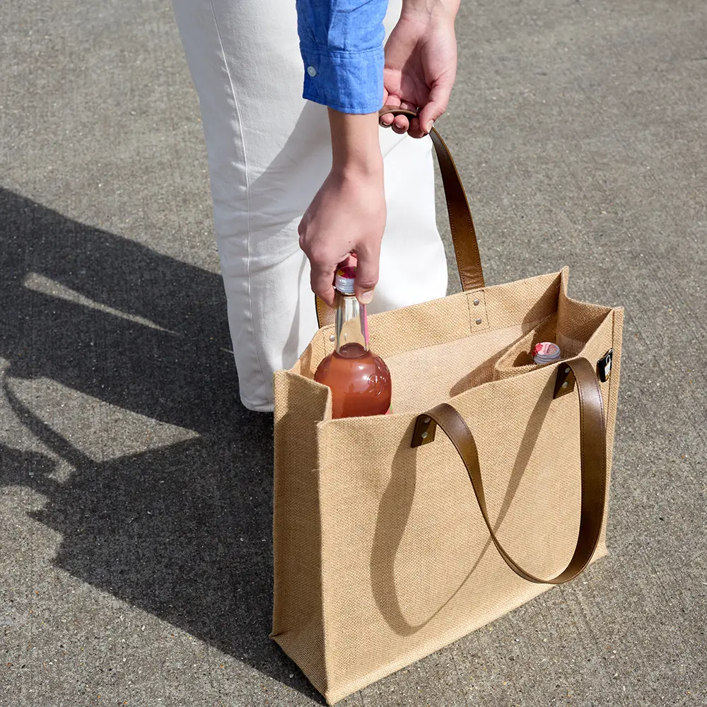 Jute Tote Bag with Bottle Pockets to Personalise Jute Tote Bag with Bottle Pockets to Personalise