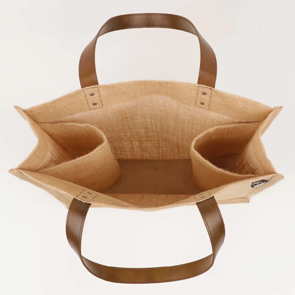 Jute Tote Bag with Bottle Pockets Jute Tote Bag with Bottle Pockets